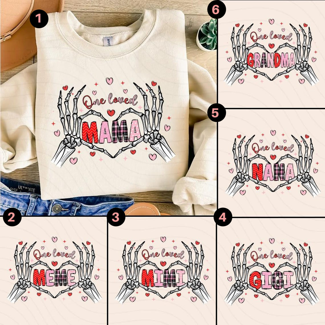 Sweatshirt T-Shirt Crewneck - One Loved Skeleton Heart Collection