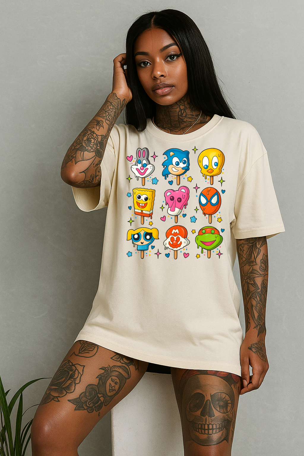 T-Shirt Crewneck Hoody – Melting Cartoon Pops Collection (Retro Ice Cream Style)