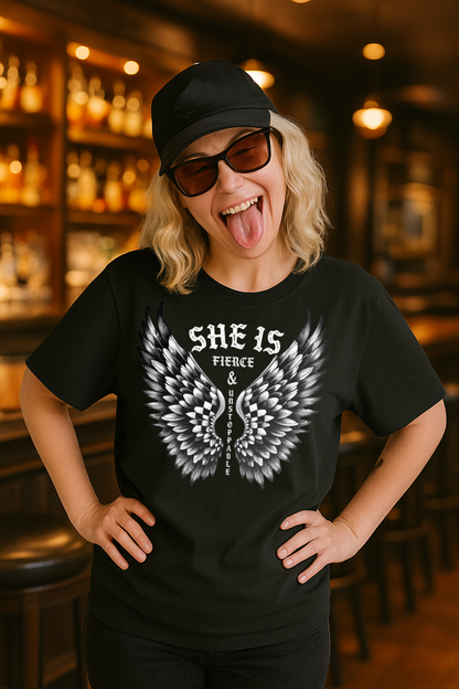 T-Shirt  Or Hoodie  She Is Fierce & Unstoppable – Angel Wings Empowerment Hoodie Design