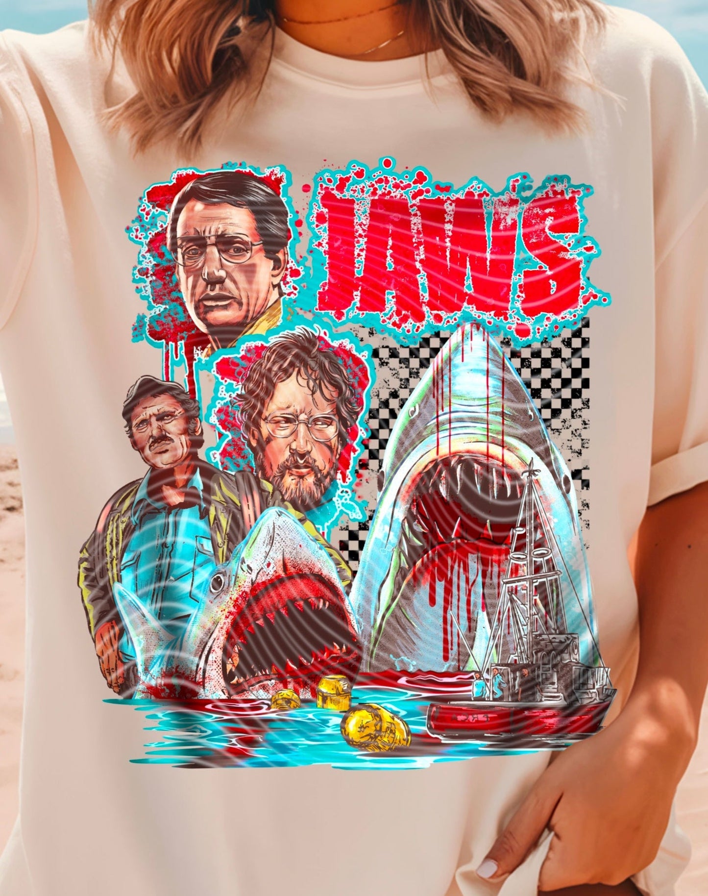 T-Shirt  Or Hoodie  JAW.S Retro Horror Shark Attack – 80s Neon Beach Graphic #2