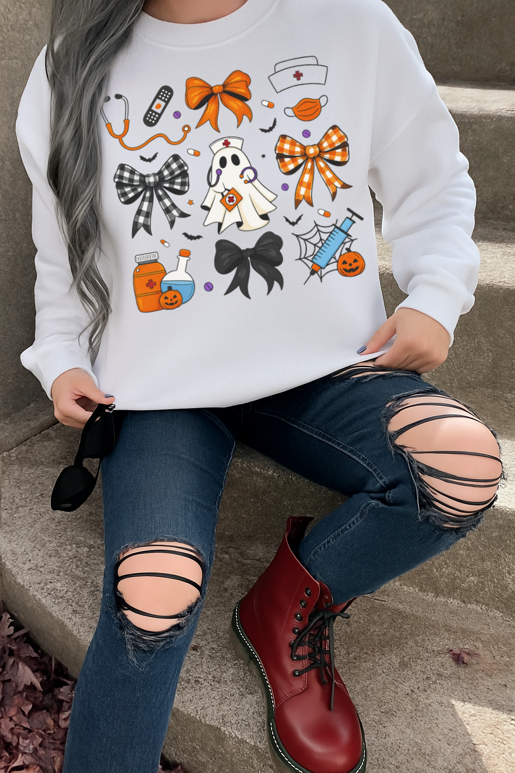 T-Shirt Hoody Halloween Nurse Ghost & Medical Bows – Cute Healthcare-