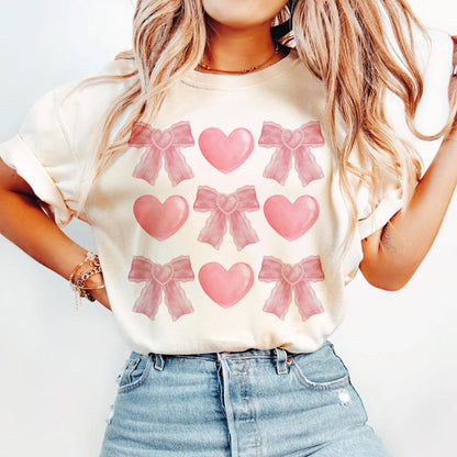 T-Shirt Tee Sweatshirt Crew HoodieValentines - Pink Bows and Hearts Design