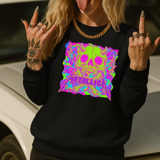 DTF Transfer Skull Rock Vibes – Neon Metallicaa-Inspired Punk Graphic