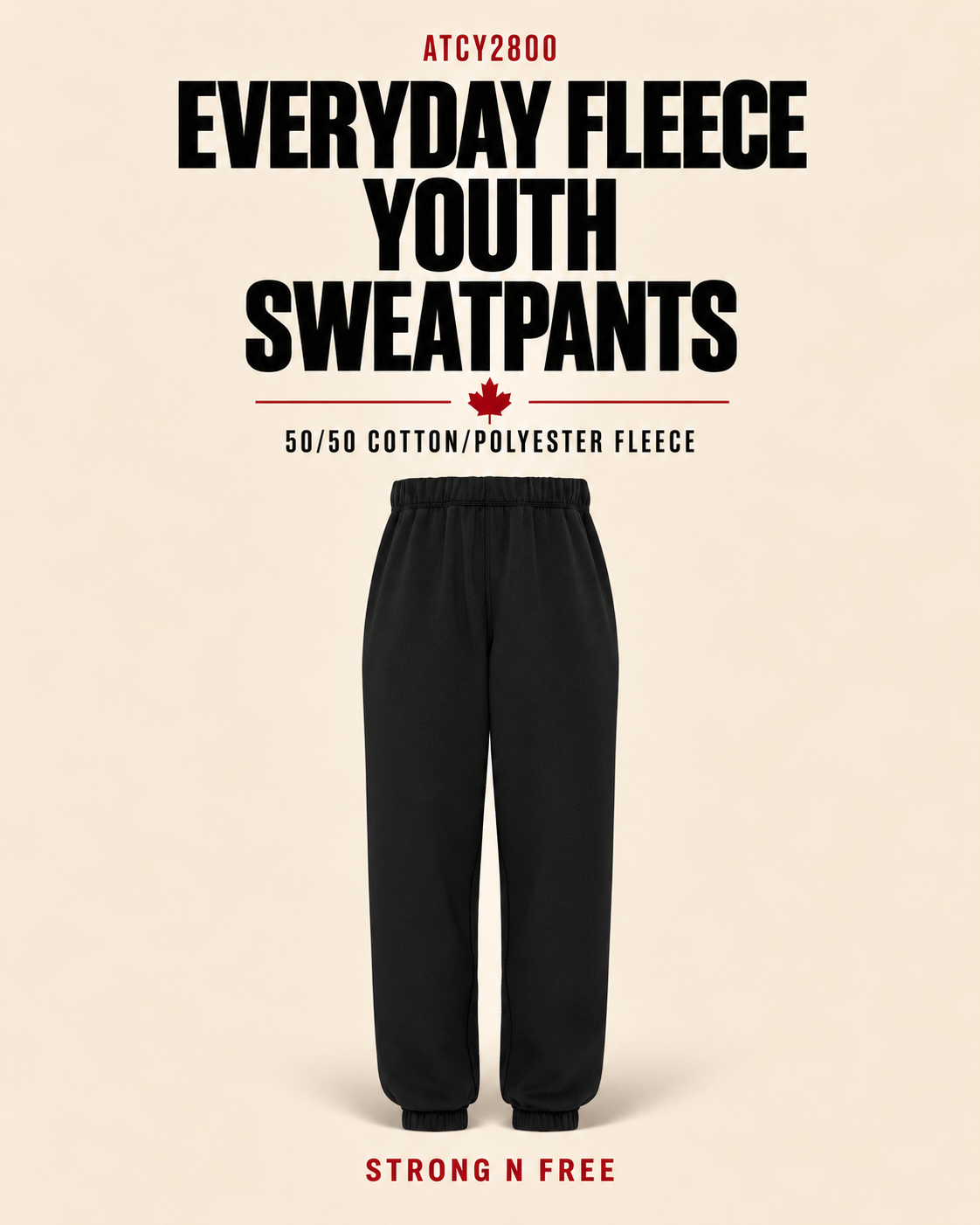 ATCY2800 Everyday Fleece Youth Sweatpants in black — 50/50 cotton/polyester fleece — Strong N Free wholesale feature