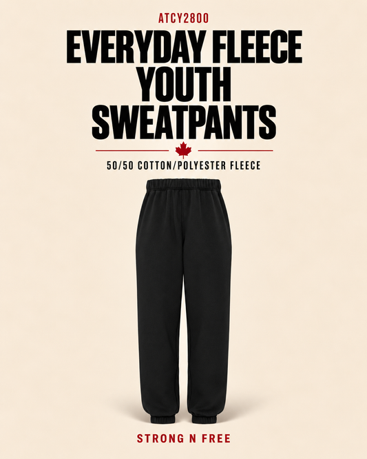 ATCY2800 Everyday Fleece Youth Sweatpants in black — 50/50 cotton/polyester fleece — Strong N Free wholesale feature