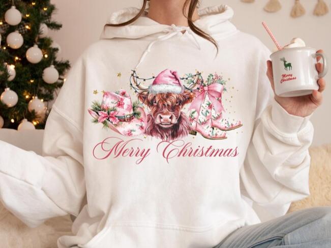 Sweatshirt Hoodie Or T-Shirt  Christmas Merry Christmas Pink