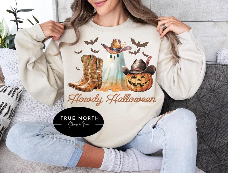 Sweatshirt T-Shirt Hoodie  Fall Halloween Country Pumpkins Boats Ghost