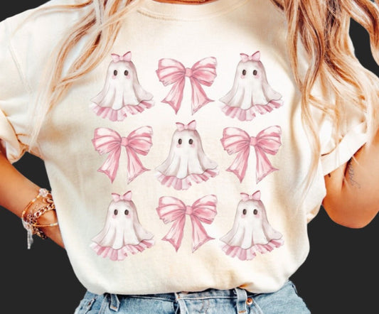 T-Shirt Or Sweatshirt  Fall  Halloween Ghost With Pink Bows