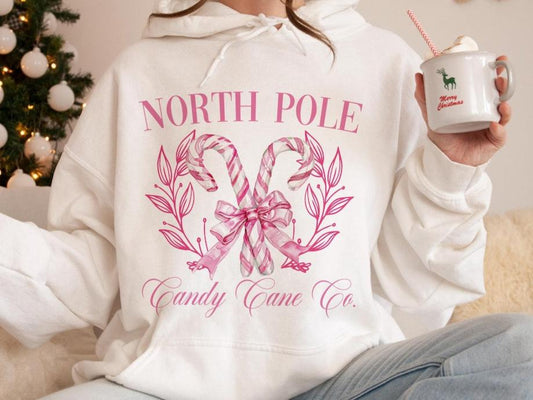 Sweatshirt Crew Or Hoodie T-Shirt  Christmas North Pole Candy Canes