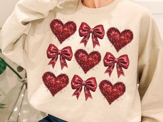 Sweatshirt Hoodie Crewneck T-Shirt  Happy Valentines Hearts & Bows