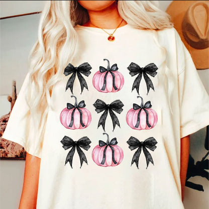 T-Shirt Or Sweatshirt  Fall  Halloween Pink Pumpkins & Bows