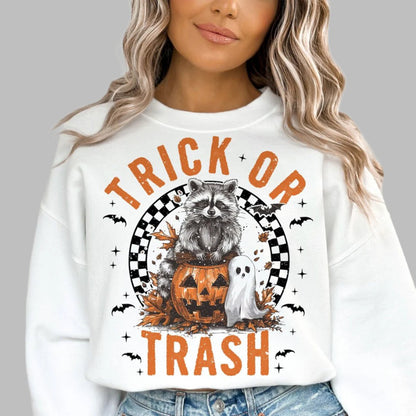 Sweatshirt Or Hoodie T-Shirt  Fall Halloween Trick Or Trash