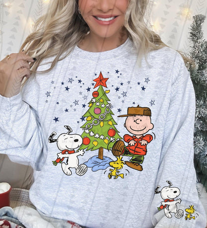 Snoopyy and Charliee Brown Christmas Tree Dance DTF transfer design preview; garment not included