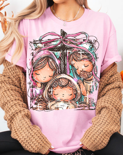DTF Transfer Nativity Scene with Cross & Bow