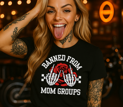 DTF Transfer Banned From Mom Groups – Skeleton Hands, Rose & Attitude Tee Design