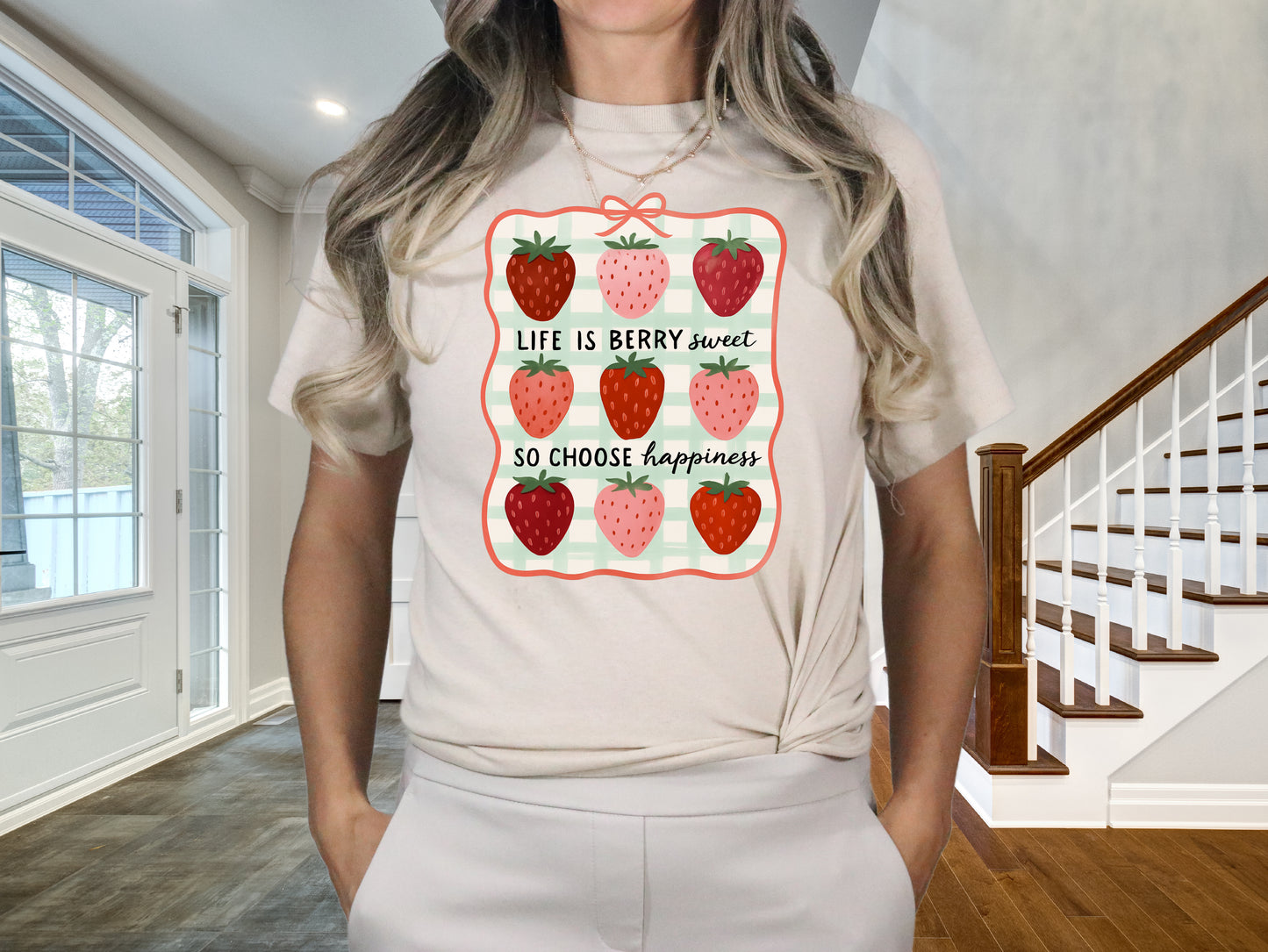 DTF Transfer – Life Is Berry Sweet, So Choose Happiness (Strawberry Design)