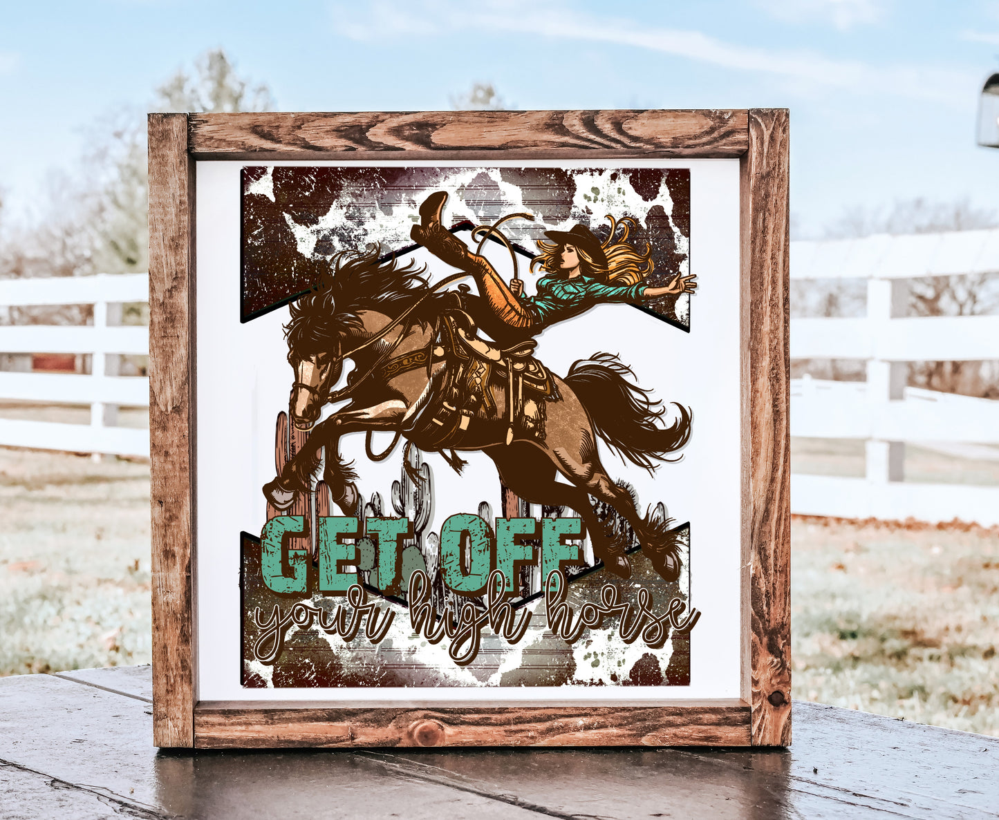 Framed Wooden Rustic Horse Wall Decor - 13" or 7" Sizes Available