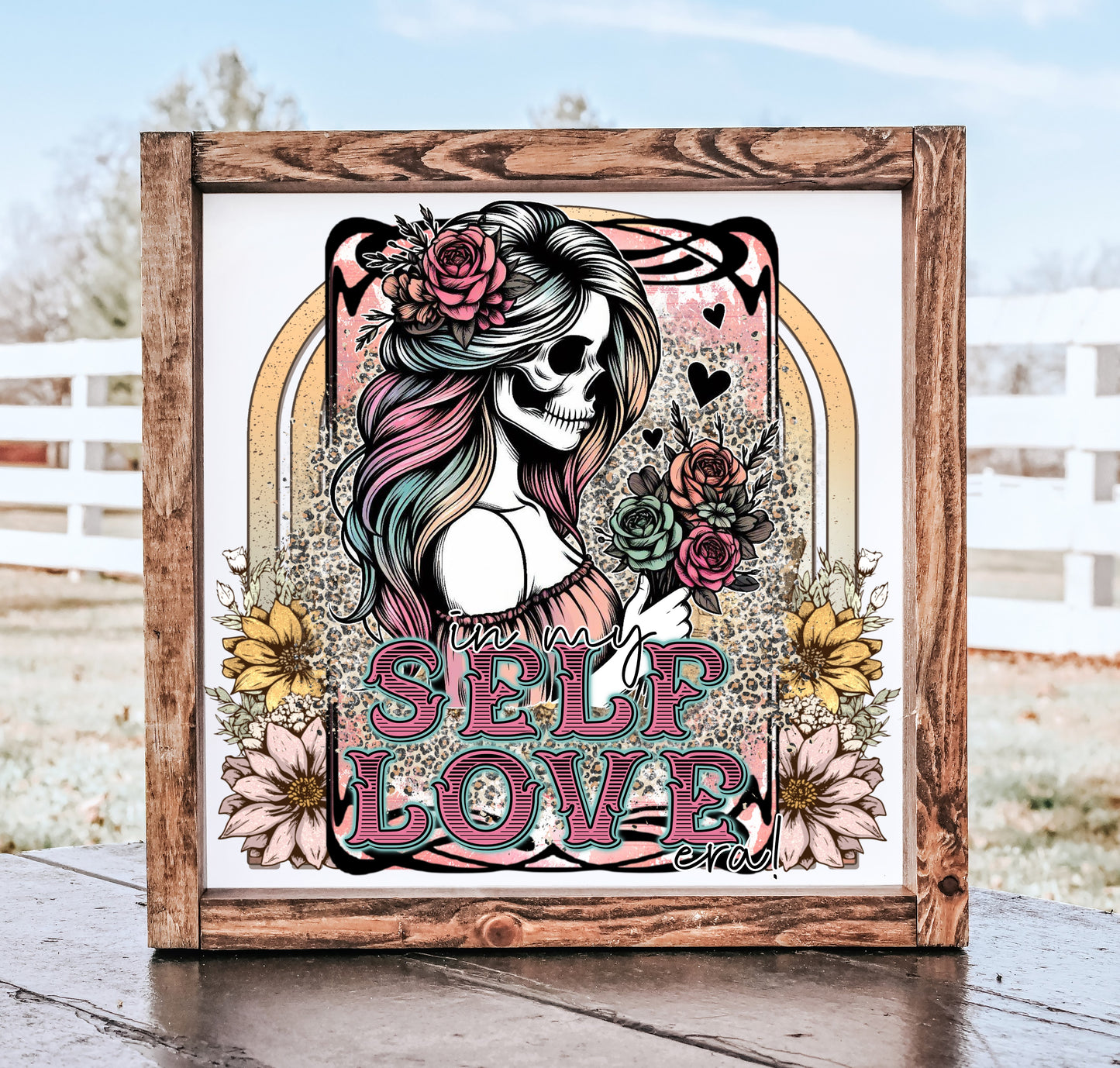 Wooden Self Love Sign - Rustic Framed Decor 7" or 13" - Handmade Gift for Home or Office
