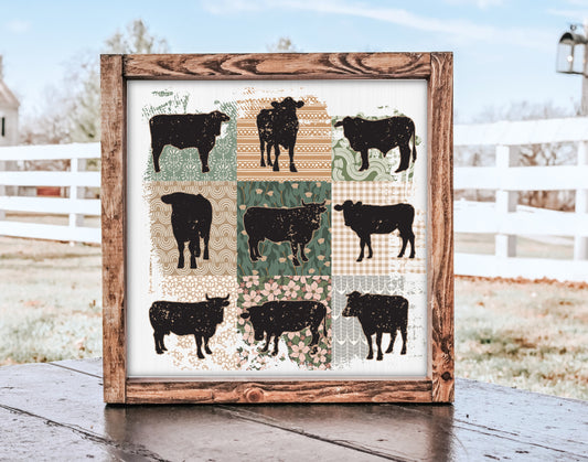 Rustic Framed Wooden 2 Sizes Country Farmhouse Cow   Daisy Style