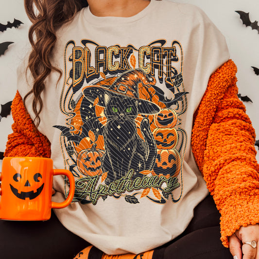 Black Cat Apothecary Halloween Sweatshirt – Vintage Witchy Vibes