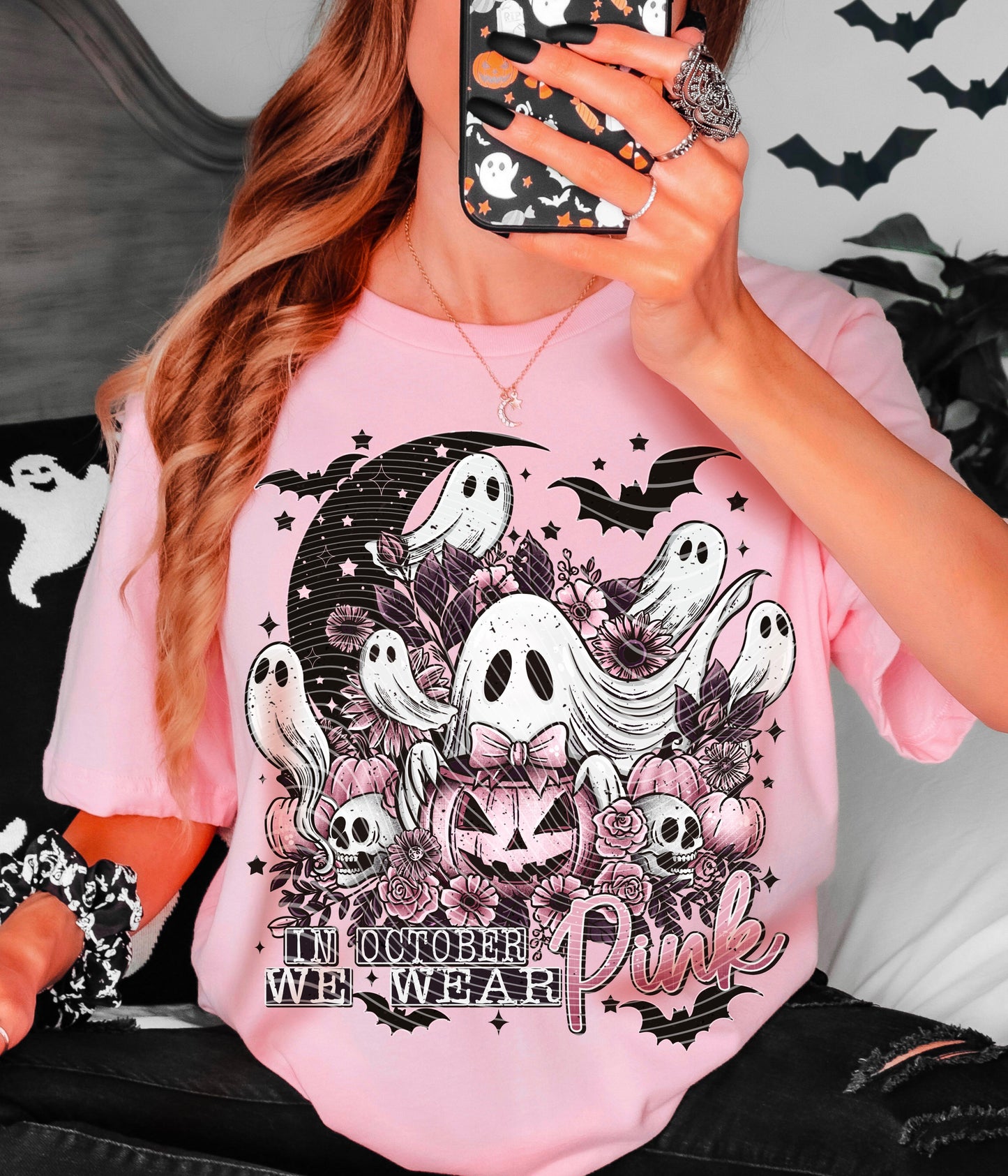 Sweatshirt Crew Or Hoodie T-Shirt  Halloween In Oct WE Wear Pink Breast Cancer