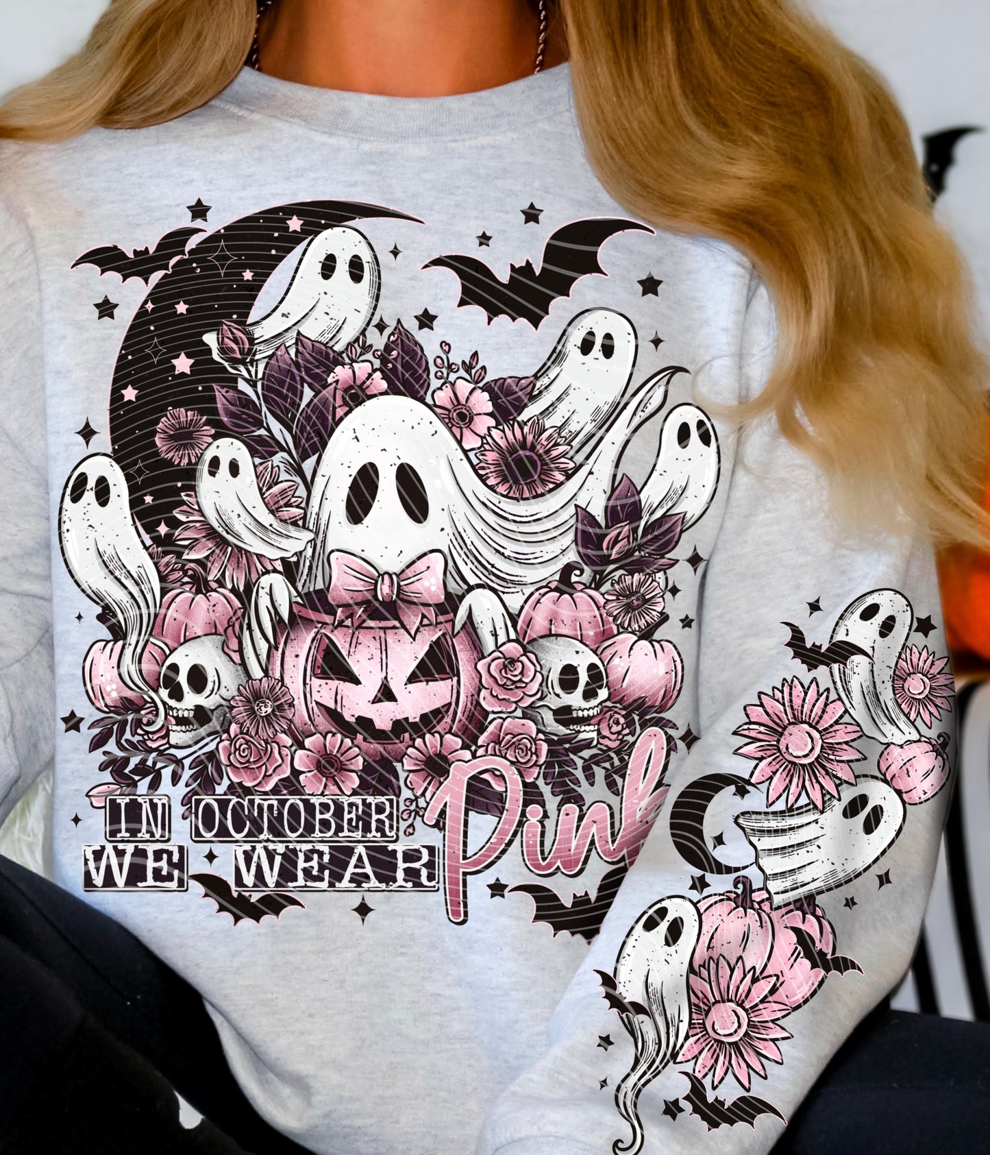 Sweatshirt Crew Or Hoodie T-Shirt  Halloween In Oct WE Wear Pink Breast Cancer