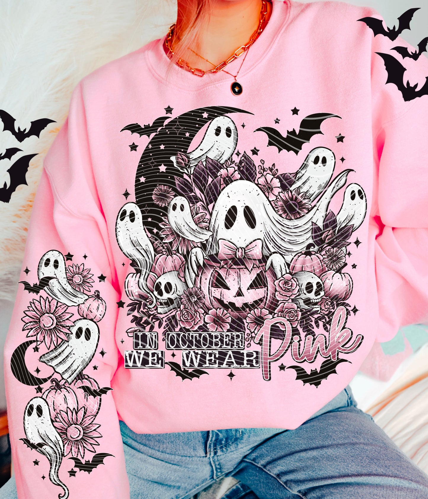 Sweatshirt Crew Or Hoodie T-Shirt  Halloween In Oct WE Wear Pink Breast Cancer