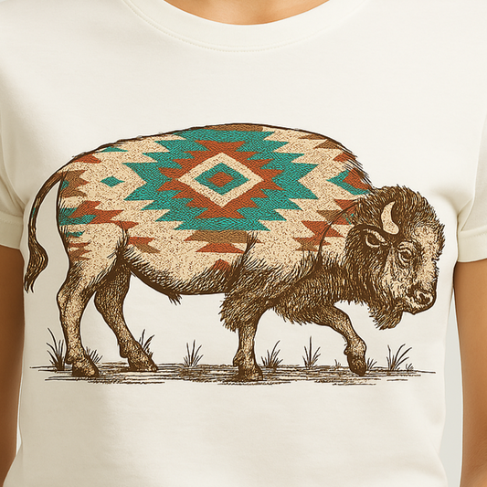 DTF Transfer Tribal Buffalo – Southwestern Aztec Bison Print