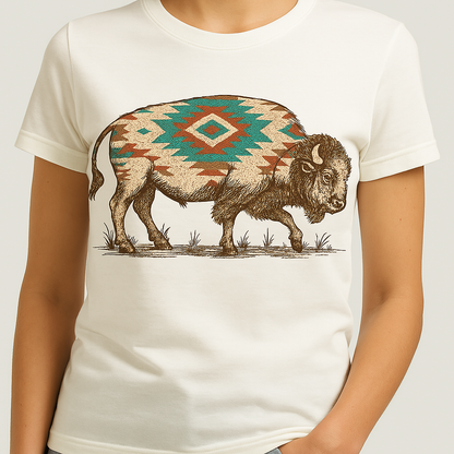 DTF Transfer Tribal Buffalo – Southwestern Aztec Bison Print