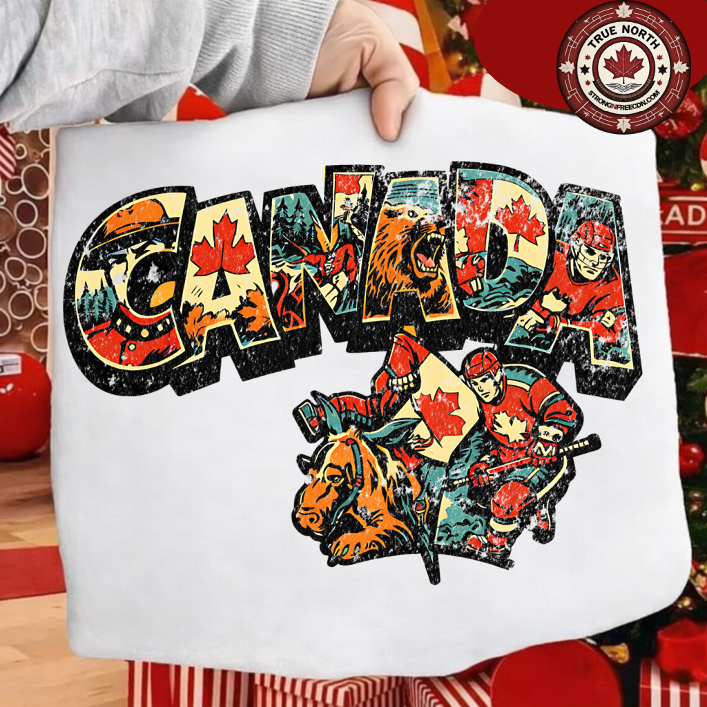 DTF Transfer Retro Canada Hockey & Wildlife Design Comic Style