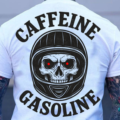 DTF Transfer Skull –  Caffeine Gasoline Retro Biker Design