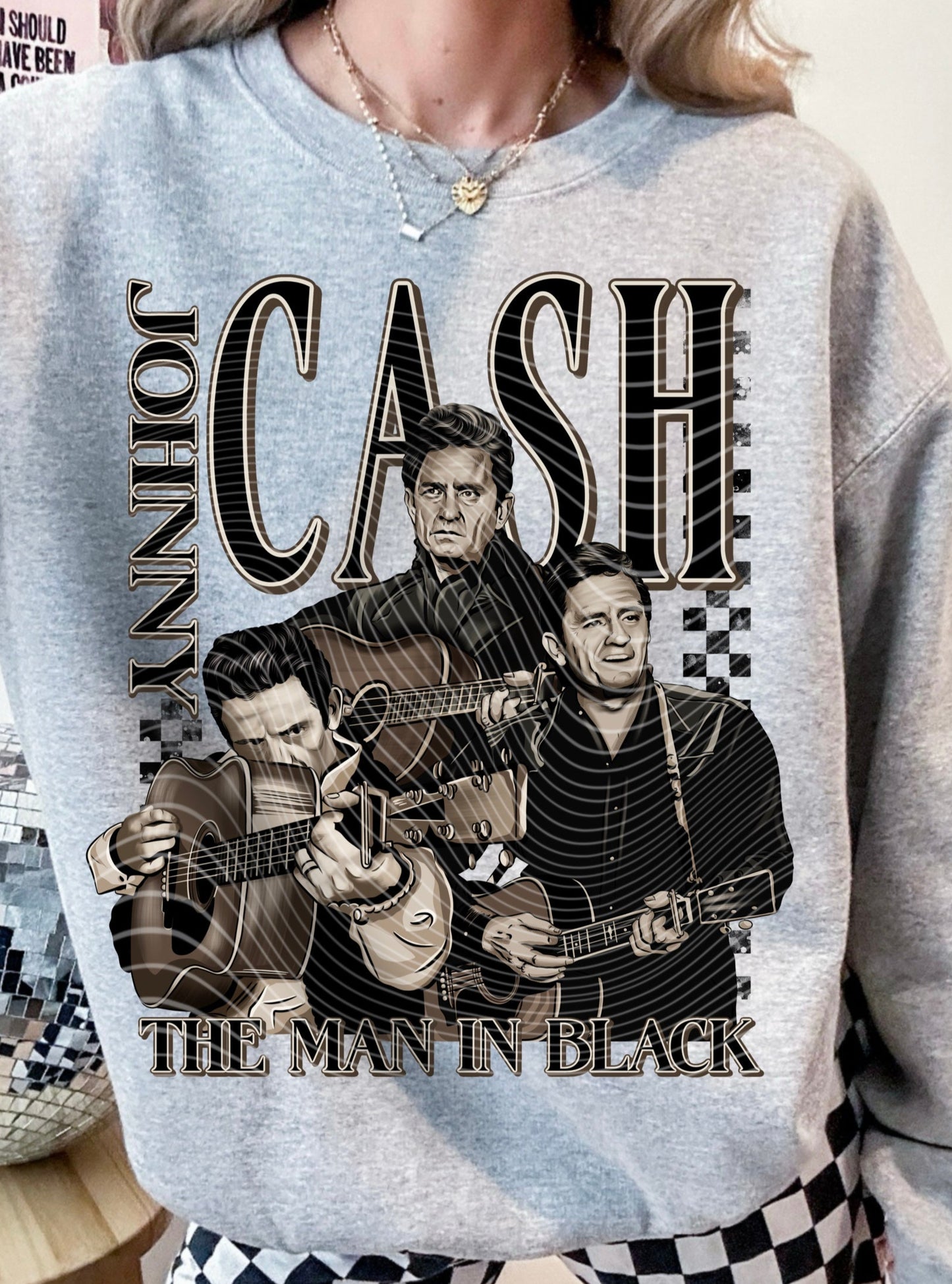 DTF Transfer  Western The Man in Black Graphic Sweatshirt – Retro Music  #2