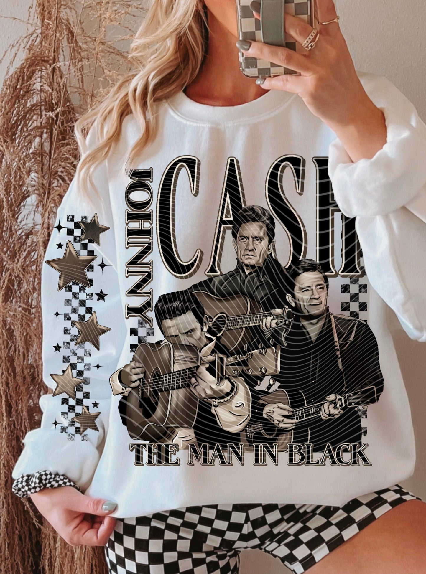 DTF Transfer  Western The Man in Black Graphic Sweatshirt – Retro Music  #2