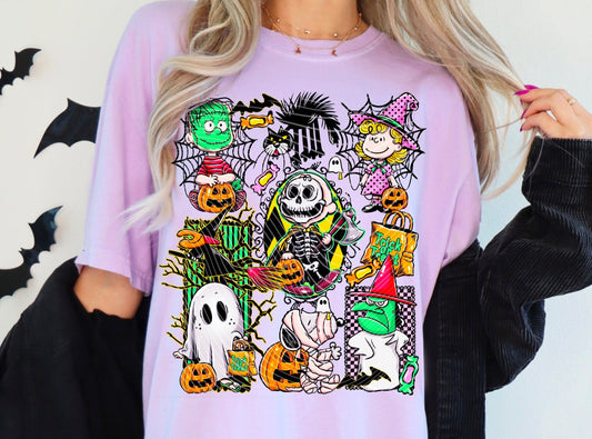 DTF Transfer Neon Halloween Peanut-s Collage – Trick-or-Treat Gang in Costume