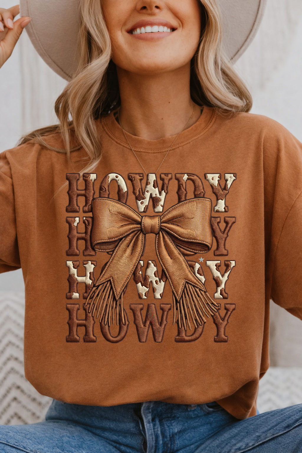 DTF Transfer Howdy Western Cowgirl Bow Rustic Country Design