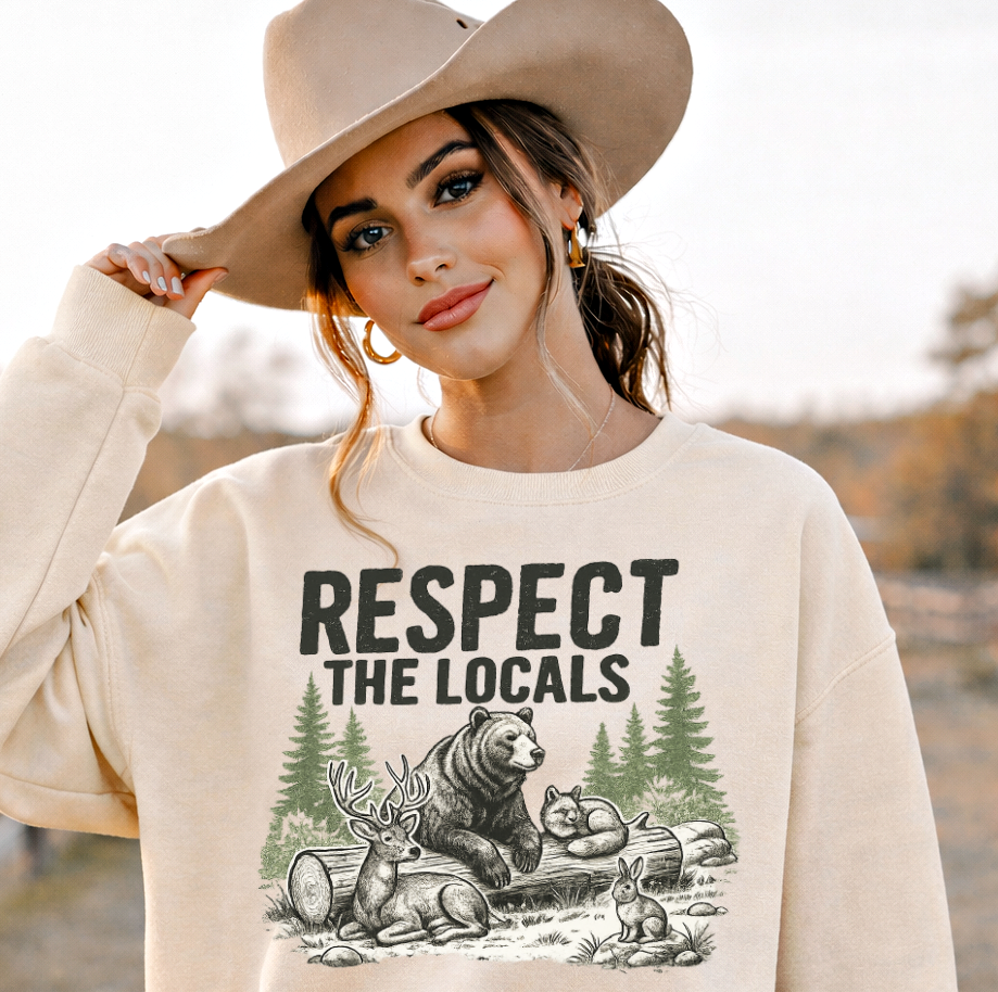DTF Transfer Respect The Locals Bear Deer Forest Wildlife Camping Outdoor