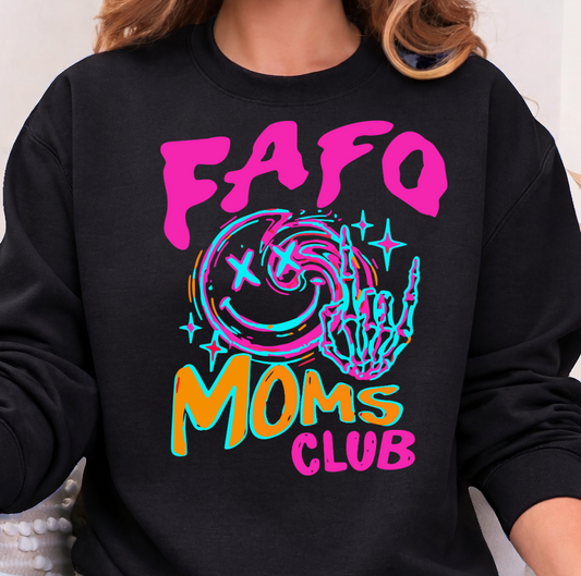 DTF Transfer FAFO Moms Club Neon Smiley Skull Hand Retro