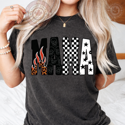 DTF Transfer Mama Graphic – Flame, Skull & Checker Letter
