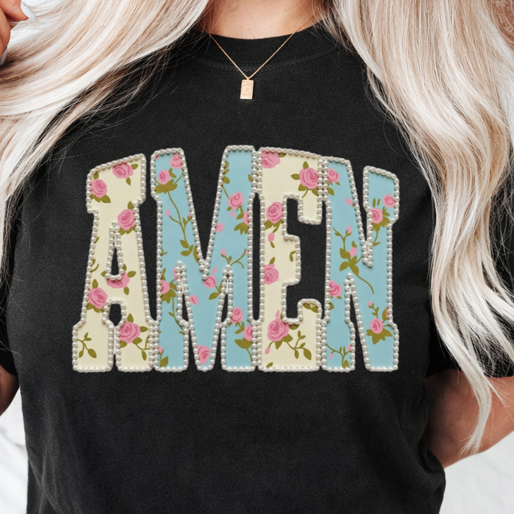 DTF Transfer Amen Floral Vintage Faith Patch Style