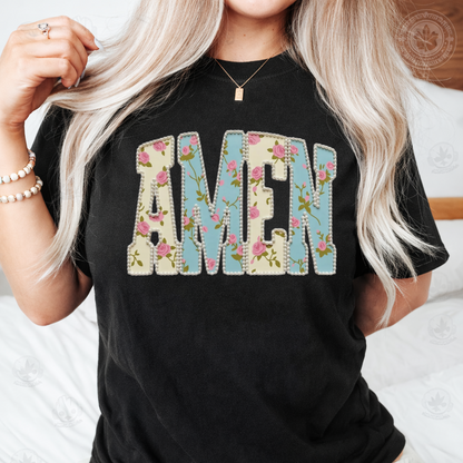 DTF Transfer Amen Floral Vintage Faith Patch Style