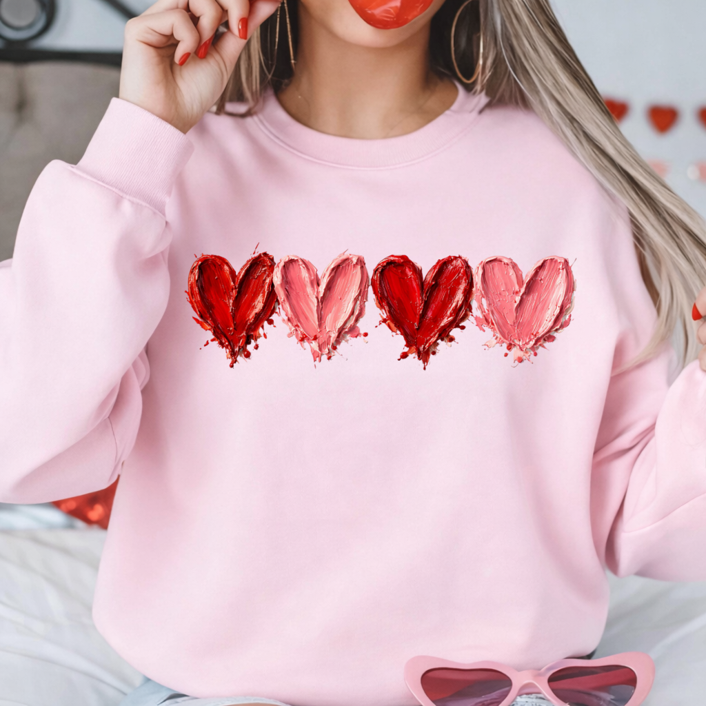 DTF Transfer Wet Paint Hearts – Hand-Painted Impasto Style Valentine