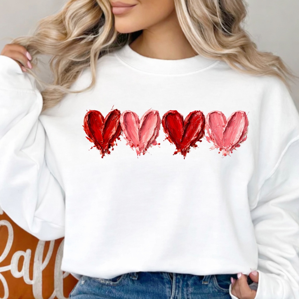 DTF Transfer Wet Paint Hearts – Hand-Painted Impasto Style Valentine