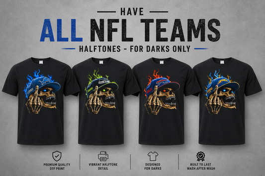 DTF Transfer 32 Skull Football Halftone - For Darks T-Shirts  Only