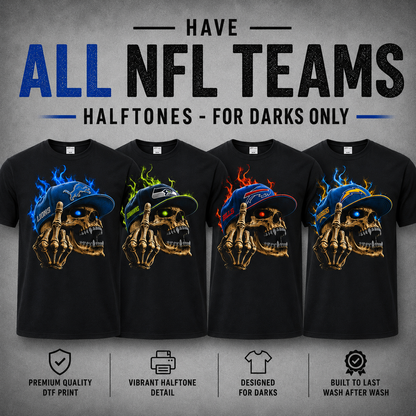 DTF Transfer 32 Skull Football Halftone - For Darks T-Shirts  Only