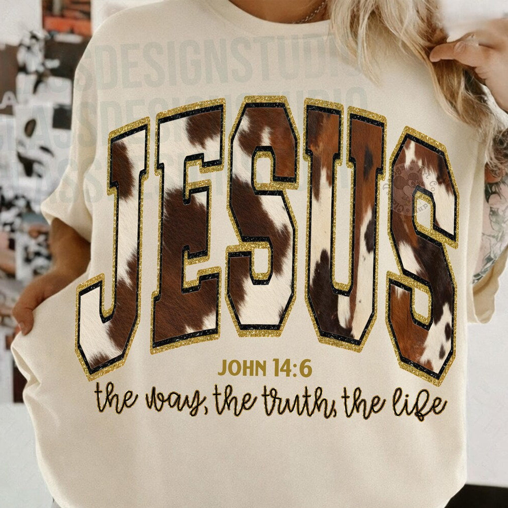 DTF Transfer Jesus Western Cowhide  John 14:6 Christian Faith