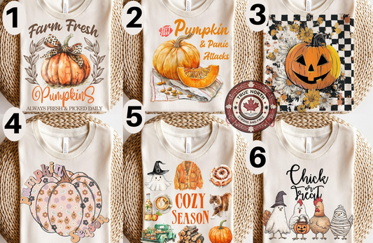 DTF Transfer Fall Collection – 6 Cozy Autumn & Halloween Shirt Designs