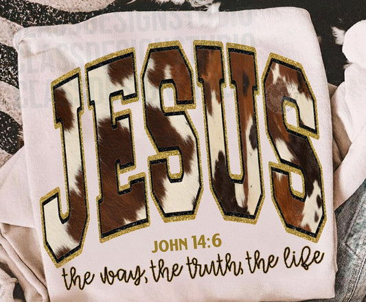 DTF Transfer Jesus Western Cowhide  John 14:6 Christian Faith