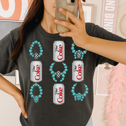 DTF Transfer – Diet Coke & Turquoise Western Concho Jewelry Graphic