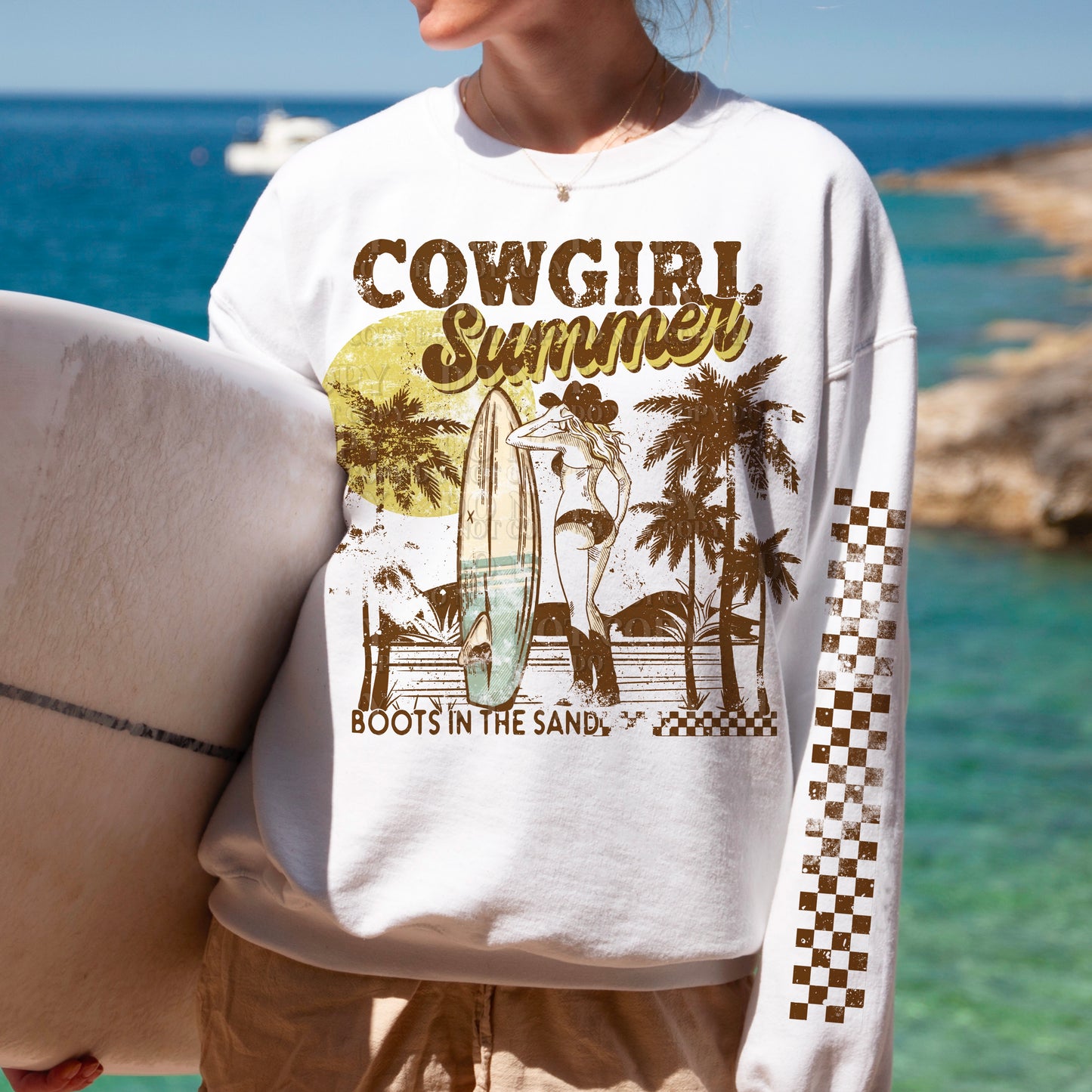 DTF Transfer Country Cowgirl Summer Vintage Style Jumbo Size W/ Sleeves