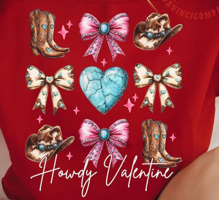 DTF Transfer Valentines - Howdy Valentine Turquoise Heart Design